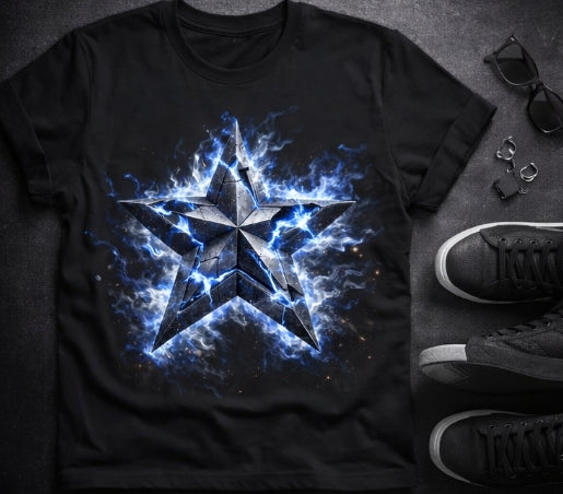Electric Energy Star Shirt | Blue Lightning Graphic Tee | Bold Streetwear T-Shirt | Unisex Graphic Tee