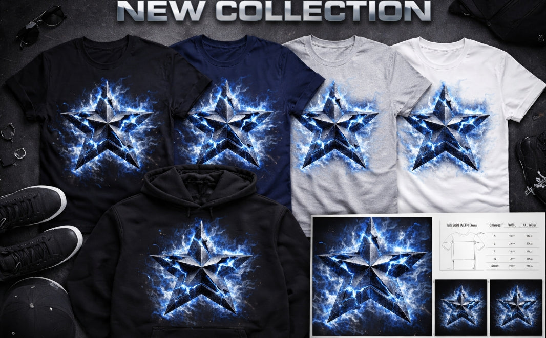 Electric Energy Star Shirt | Blue Lightning Graphic Tee | Bold Streetwear T-Shirt | Unisex Graphic Tee